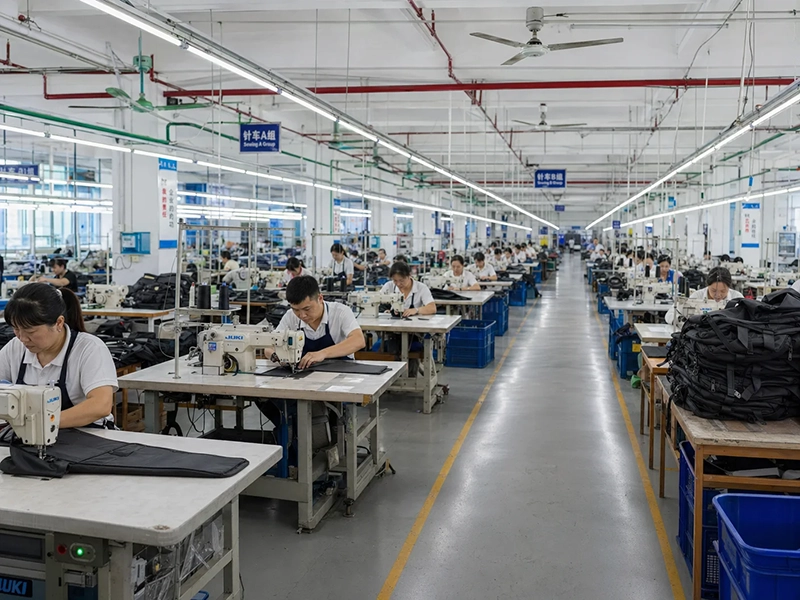 Large‑scale bag factory full production workshop