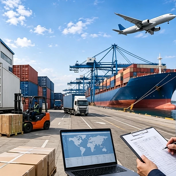 International logistics port scene for bag export shipment