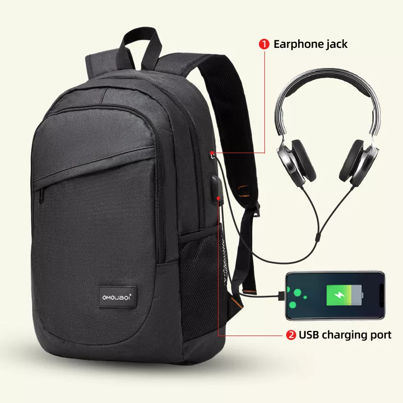 backpack with usb charging port & earphone jack